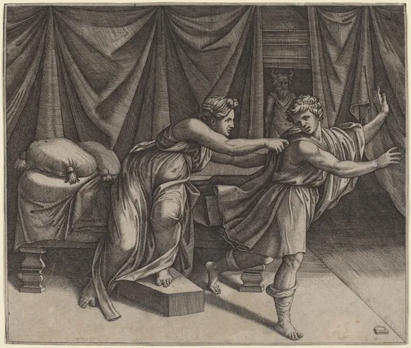 Joseph and Potiphar’s Wife av Marcantonio Raimondi