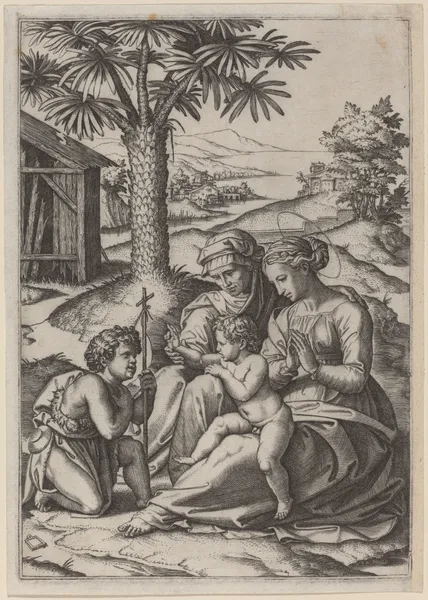 Madonna under a Palm Tree av Marcantonio Raimondi