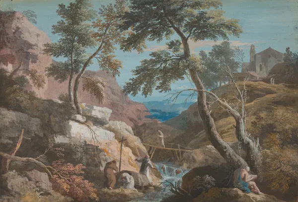 Mountainous Landscape with Hermits av Marco Ricci