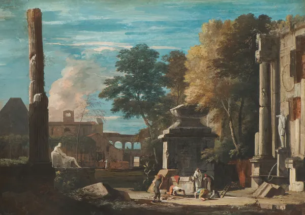 Venetian Capriccio With a Body Being Exhumed and a Franciscan Monk in Attendance av Marco Ricci