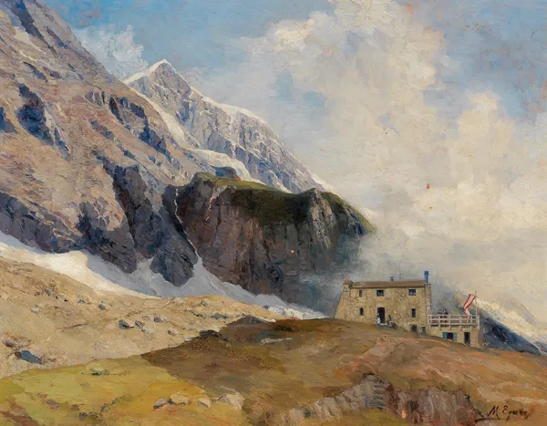 View to the Mainzer Hütte, Hohen Tauern with Großen Wiesbachhorn in the background av Marie Egner