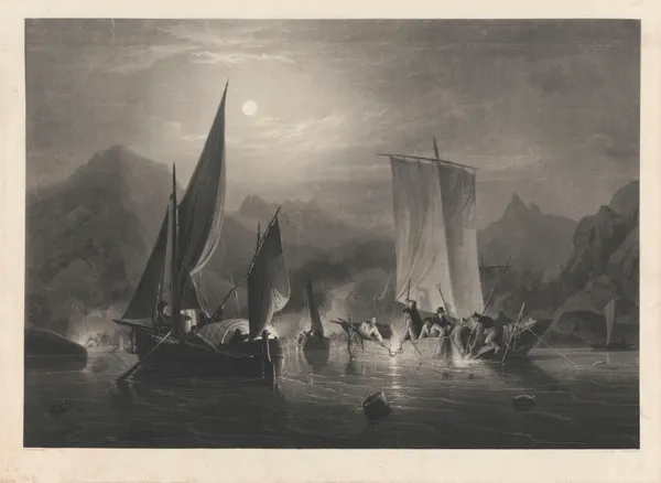 La pêche au saumon à l’embouchure de la Tweed, Ecosse (Louis Garneray) av Jean-Pierre-Marie Jazet