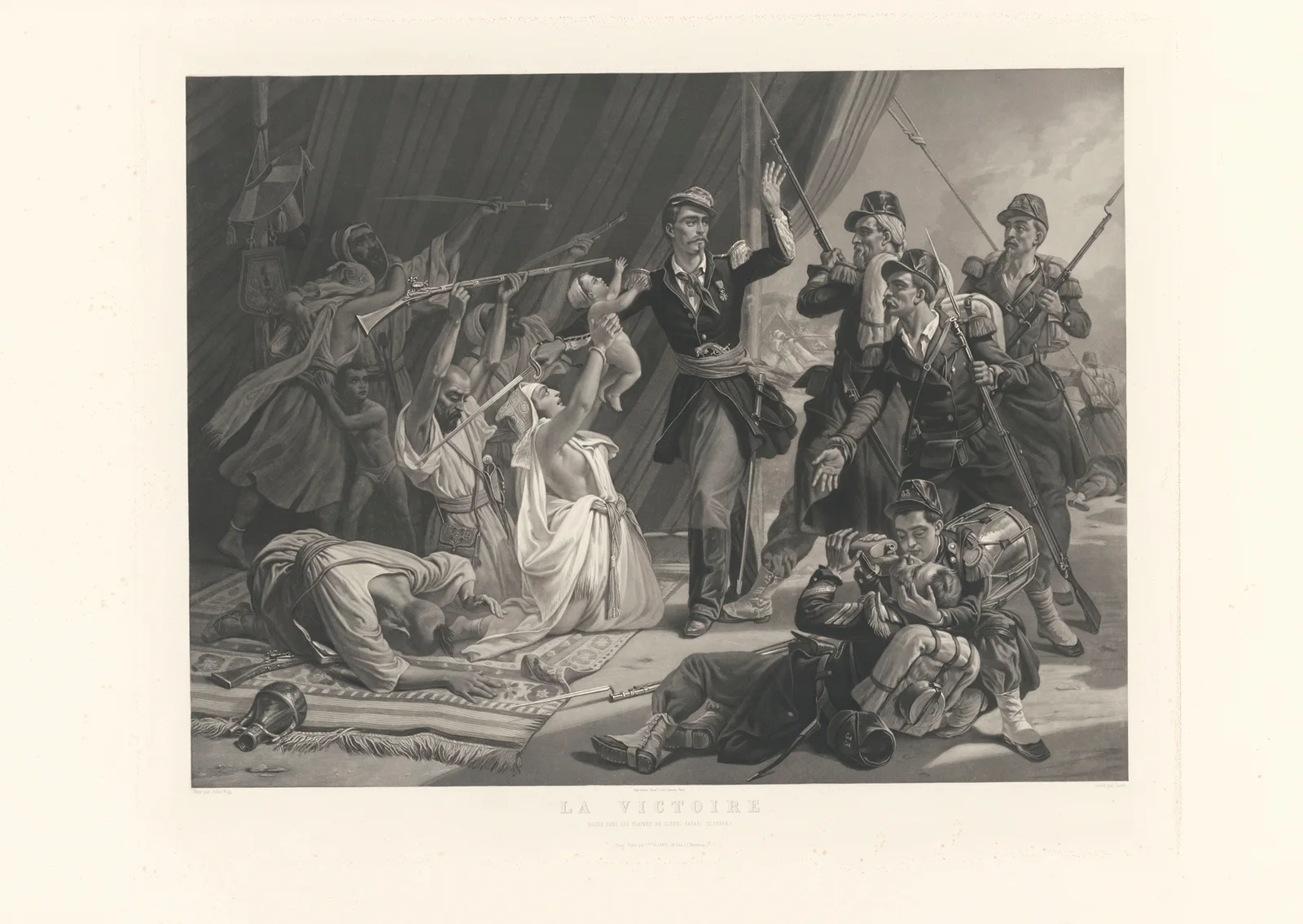 La Victoire – Razzia dans les plaines du Djebel-Sahari (Algérie) (after Jules Alfred Vincent Rigo) av Jean-Pierre-Marie Jazet