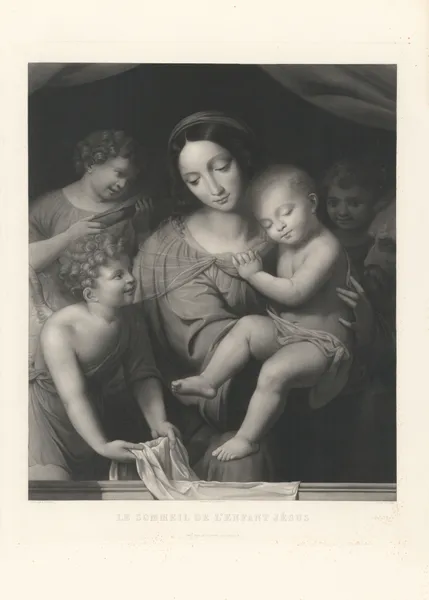 Le Sommeil de l’Enfant Jésus (after Léonard de Vinci) av Jean-Pierre-Marie Jazet