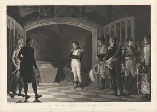 Napoléon au tombeau de Frédéric le Grand (after Marie-Nicolas Ponce-Camus) av Jean-Pierre-Marie Jazet