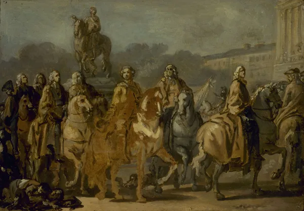 Inauguration de la statue de Louis XV, sur la place du même nom, par le corps de la Ville de Paris, le 20 juin 1763 av Joseph-Marie Vien