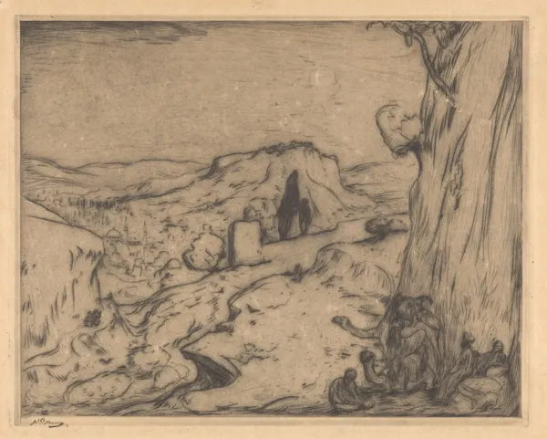 Gezicht op een oosterse stad in een dal av Marius Bauer