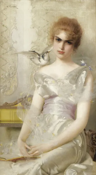Portrait de jeune femme av Vittorio Matteo Corcos