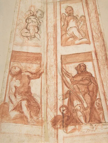 Design for the Decoration of a Cupola with a Prophet, King David and Two Putti av Mattia Preti