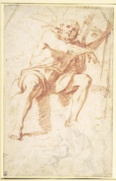 Johannes Døberen siddende, og studie af Johannes Døberen med to apostle av Mattia Preti