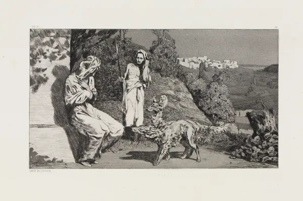 Pyramus und Thisbe II (Rettungen Ovidischer Opfer, Opus II, Blatt 3) av Max Klinger
