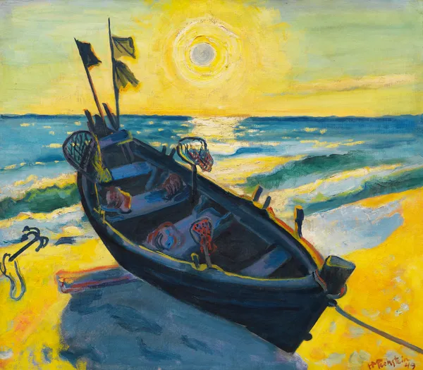 Boat at sunrise av Hermann Max Pechstein