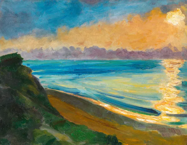 Cliffs and sun reflection av Hermann Max Pechstein