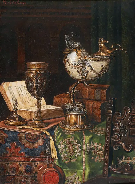 Still Life With Nautilus Goblet And Books av Max Schödl