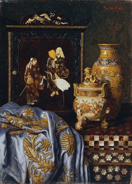 Stillleben mit japanischen Kunstgegenständen av Max Schödl