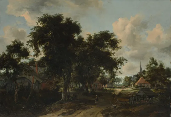 Entrance to a Village av Meindert Hobbema