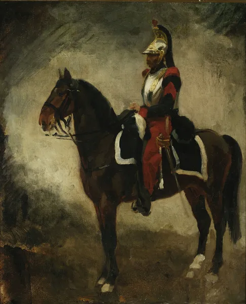 Cuirassier on a bay horse av Piotr Michałowski