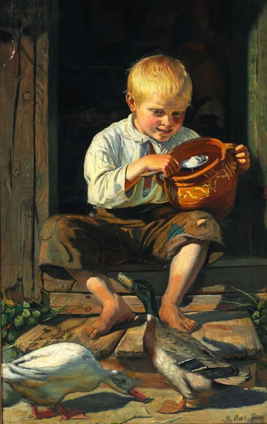 Dreng fodrer ænder av Michael Ancher