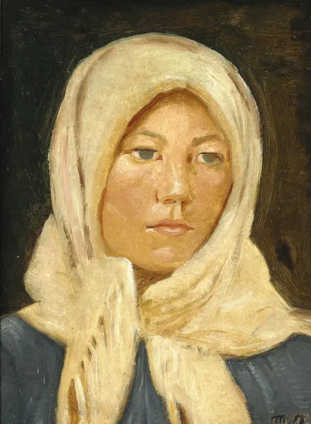 En ung skagenspige med tørklæde av Michael Ancher
