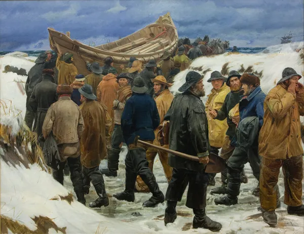 The Lifeboat is Taken through the Dunes av Michael Ancher