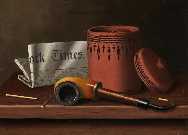 Still Life with New York Times, Tobacco Jar, Pipe and Matches av William Michael Harnett