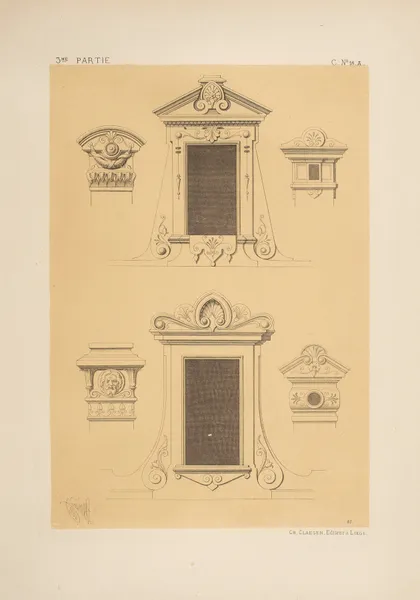 Lucarne et couronnement de cheminée; genre néo-grec av Michel Liénard