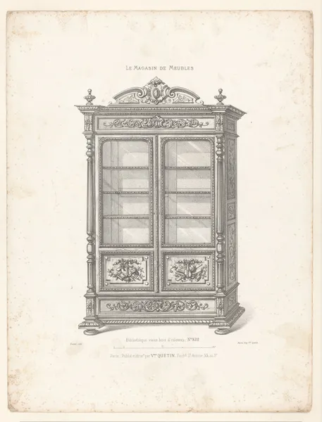 Bibliothèque vieux bois à colonne av Victor Léon Michel Quétin