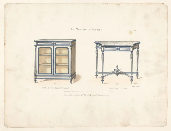 Buffet de Salon Louis XVI (laqué) ; Console Louis XVI (laquée) av Victor Léon Michel Quétin