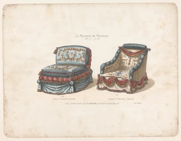 Chaise à Coussins détaches ; Fauteuil à Traversin, fantaisie av Victor Léon Michel Quétin