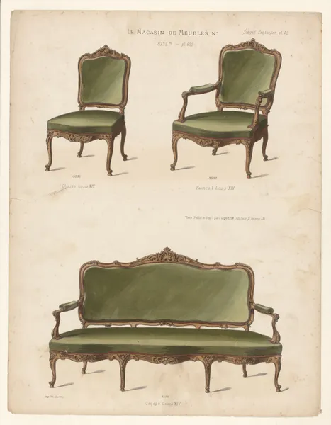 Chaise Louis XIV ; Fauteuil Louis XIV ; Canapé Louis XIV av Victor Léon Michel Quétin