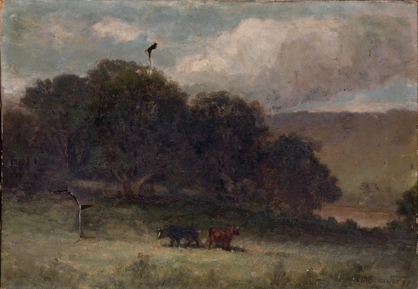Untitled (landscape with trees and two cows in meadow) av Edward Mitchell Bannister
