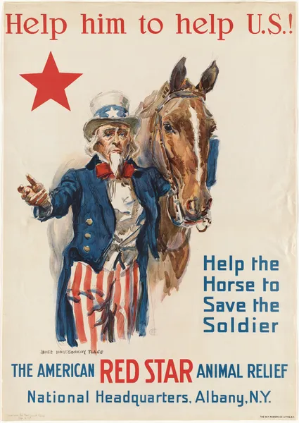 Help him to help U.S.! Help the horse to save the soldier av James Montgomery Flagg