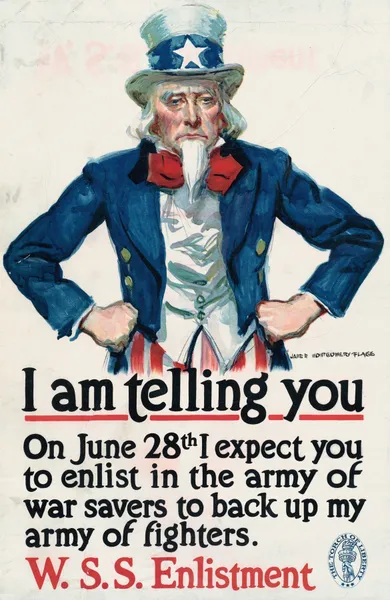 I am telling you on June 28th I expect you to enlist in the army of war savers to back up my army of fighters. W.S.S. Enlistment av James Montgomery Flagg
