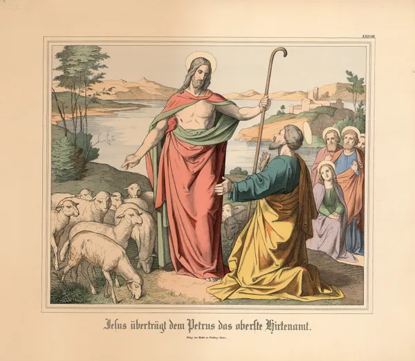 Jesus überträgt dem Petrus das oberste Hirtenamt (19th century) av Johann Nepomuk Heinemann