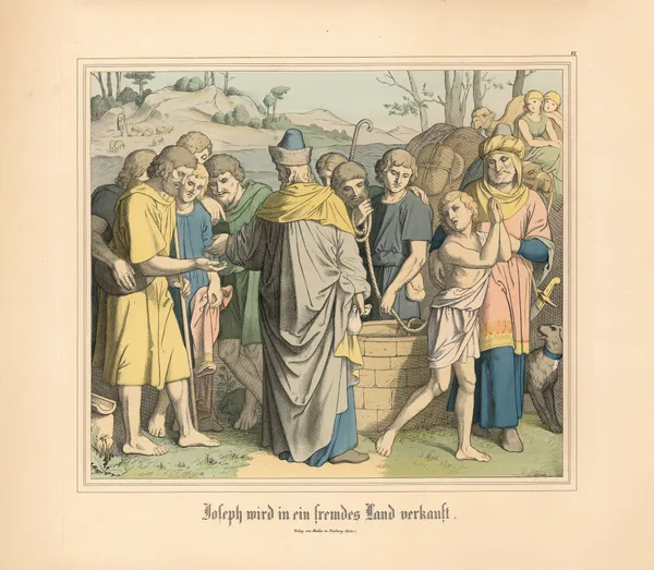 Joseph wird in ein fremdes Lend verkauft (19th century) av Johann Nepomuk Heinemann