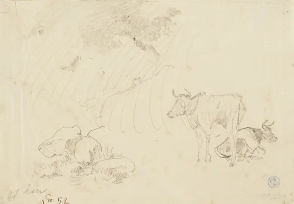 Zwei Kühe, eine stehend, eine liegend av Johann Nepomuk Rauch