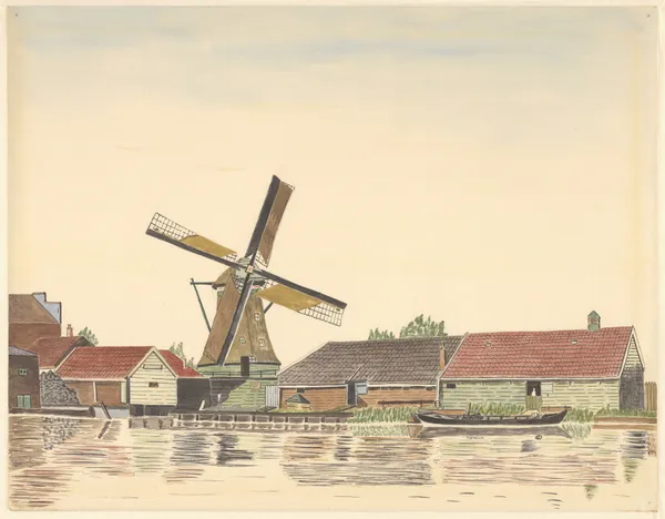 Molen Het Vool of Het Jonge-Vool aan het Zaandijkerwegje, verbrand 1930 av Johannes Nicolaas Eijman