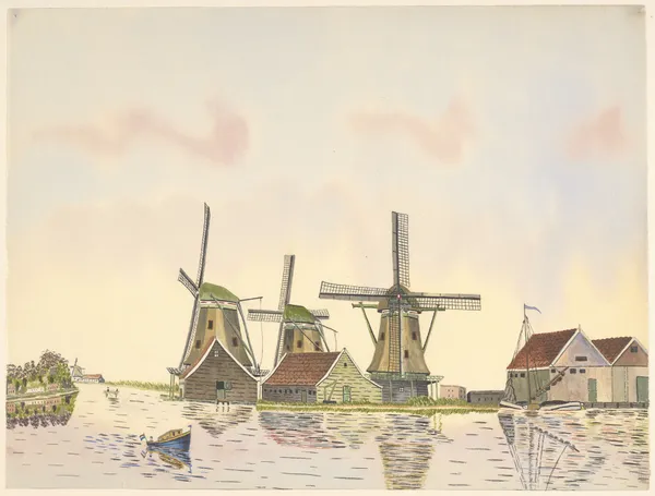 molens; De Ooievaar; De Windhond; De Gans aan de Kalverringdijk av Johannes Nicolaas Eijman