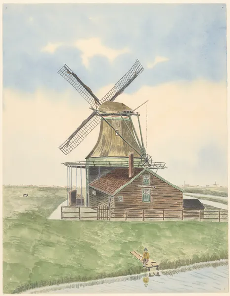 molens; oliemolen De Rosbaaijer, Oostzaandam, verbrand 1922 av Johannes Nicolaas Eijman