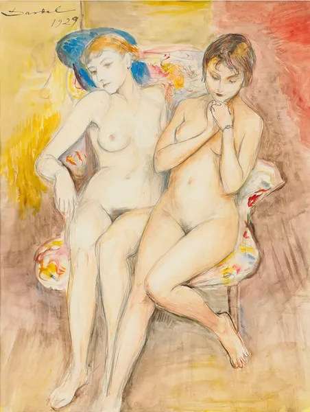 Two girls in a chair av Nils Dardel