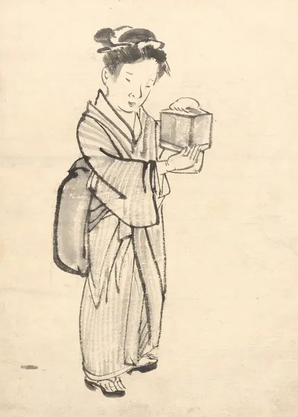 Girl Holding a Cricket Cage av Kōno Bairei