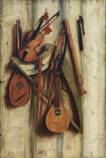 Board Partition With Musical Instruments. Trompe L’oeil av Cornelis Norbertus Gijsbrechts