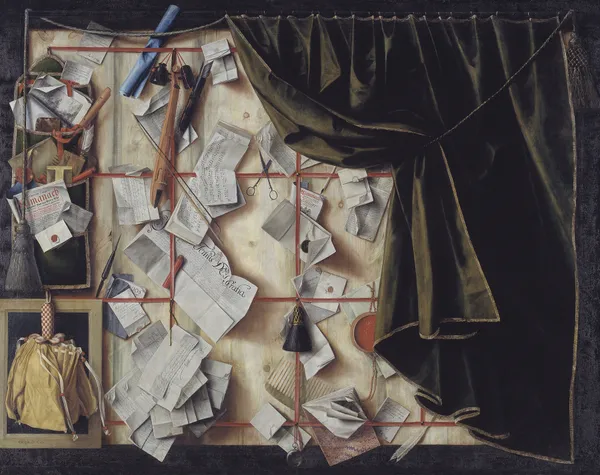Trompe L’oeil Of A Letter Rack With Proclamation By Frederik III av Cornelis Norbertus Gijsbrechts