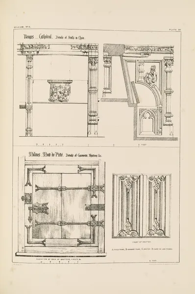 Bruges. Cathedral. Details of Stalls in Choir, Malines. Mont de Piété. Details of Casements av Richard Norman Shaw