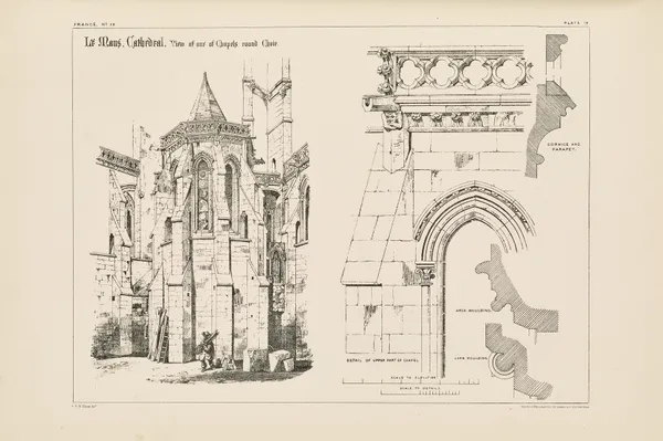 Le Mans. Cathedral. Exterior View of one of the Chapels round Choir av Richard Norman Shaw