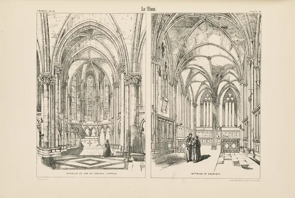 Le Mans. Cathedral. Interior View of one of Apsidal Chapels, and of Sacristy. av Richard Norman Shaw
