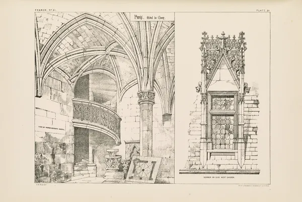 Paris. Hotel de Cluny. View of Porch beneath Chapel, and Dormer Window av Richard Norman Shaw
