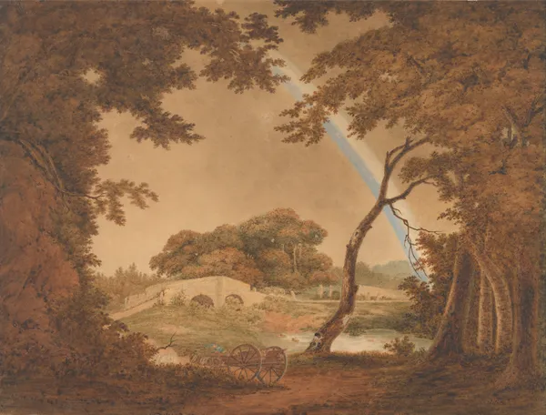 Landscape with Rainbow, View near Chesterfield av Joseph Wright of Derby