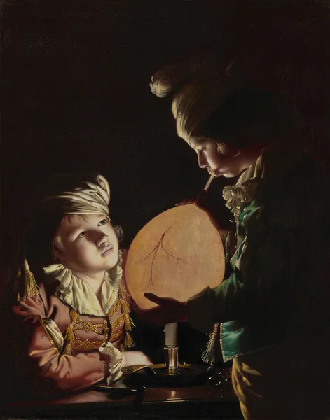 Two Boys with a Bladder av Joseph Wright of Derby