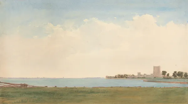 Porchester Castle; A View from Porchester Village Looking across the Water to Portsmouth av William Turner of Oxford